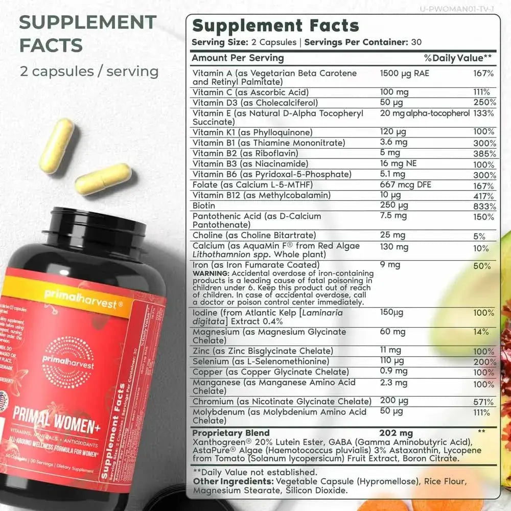 Primal Harvest Multivitamin for Women Vitamin A, Vitamin C, Vitamin D and E, Vitamin B12, B6, Biotin, Zinc Supplements Primal Harvest Au supplements
