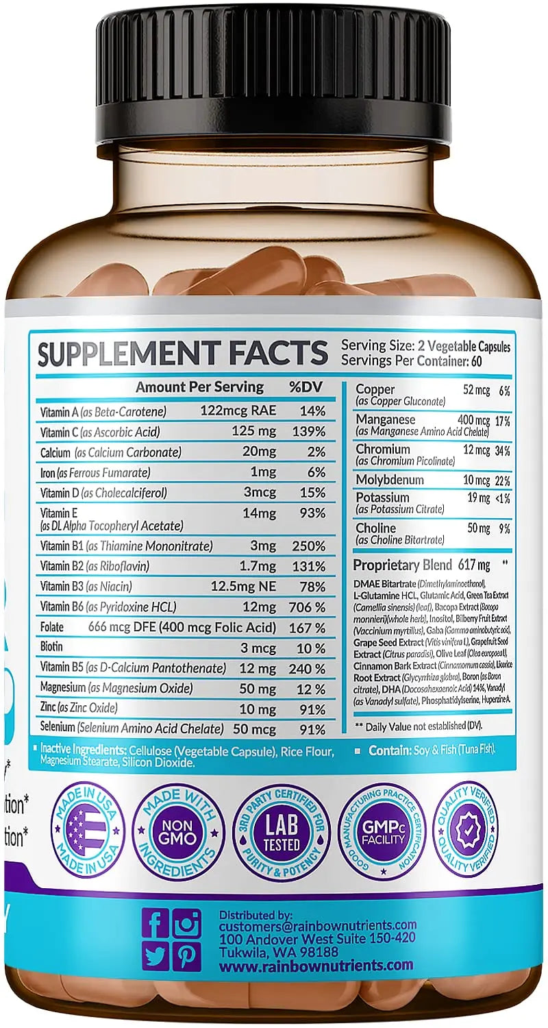 40-in-1 Brain Booster Supplements for Memory, Focus, Clarity, Energy, Performance Rainbow Nutrients, LLC Au supplements