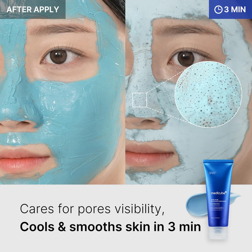 Medicube Zero Pore Blackhead Mud Facial Mask - Skin Cooling & Pore Tightening - 3 Minute Quick Dry Formula with AHA, BHA, PHA