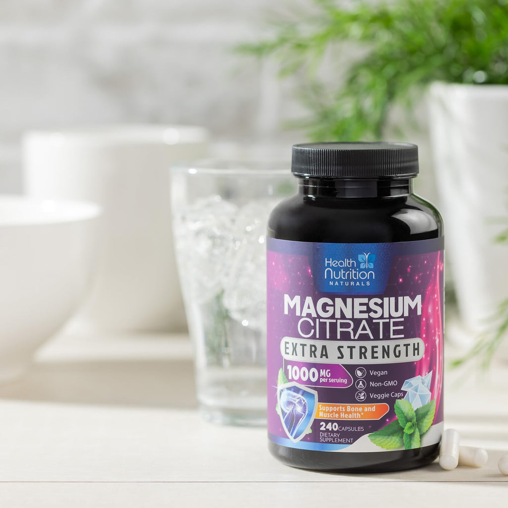 Magnesium Citrate 1000mg Per Serving - Max Absorption Magnesium Powder Capsules for Muscle, Nerve, Bone and Heart Health Support, High Absorption Citrate Complex