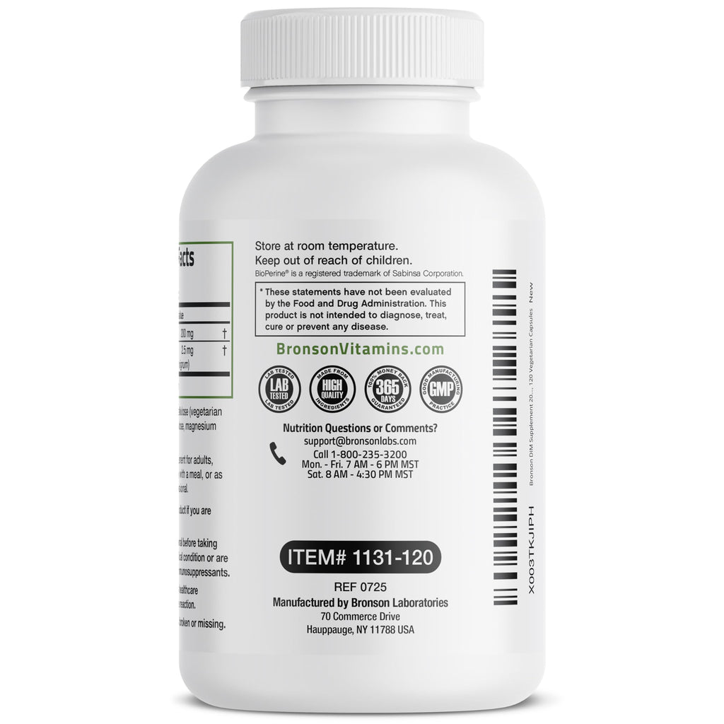 Bronson DIM Supplement 200 MG Diindolymethane with BioPerine for Enhanced Absorption, Estrogen Metabolism & Maintains Balanced Hormone Levels, 120 Vegetarian Capsules Bronson Au supplements