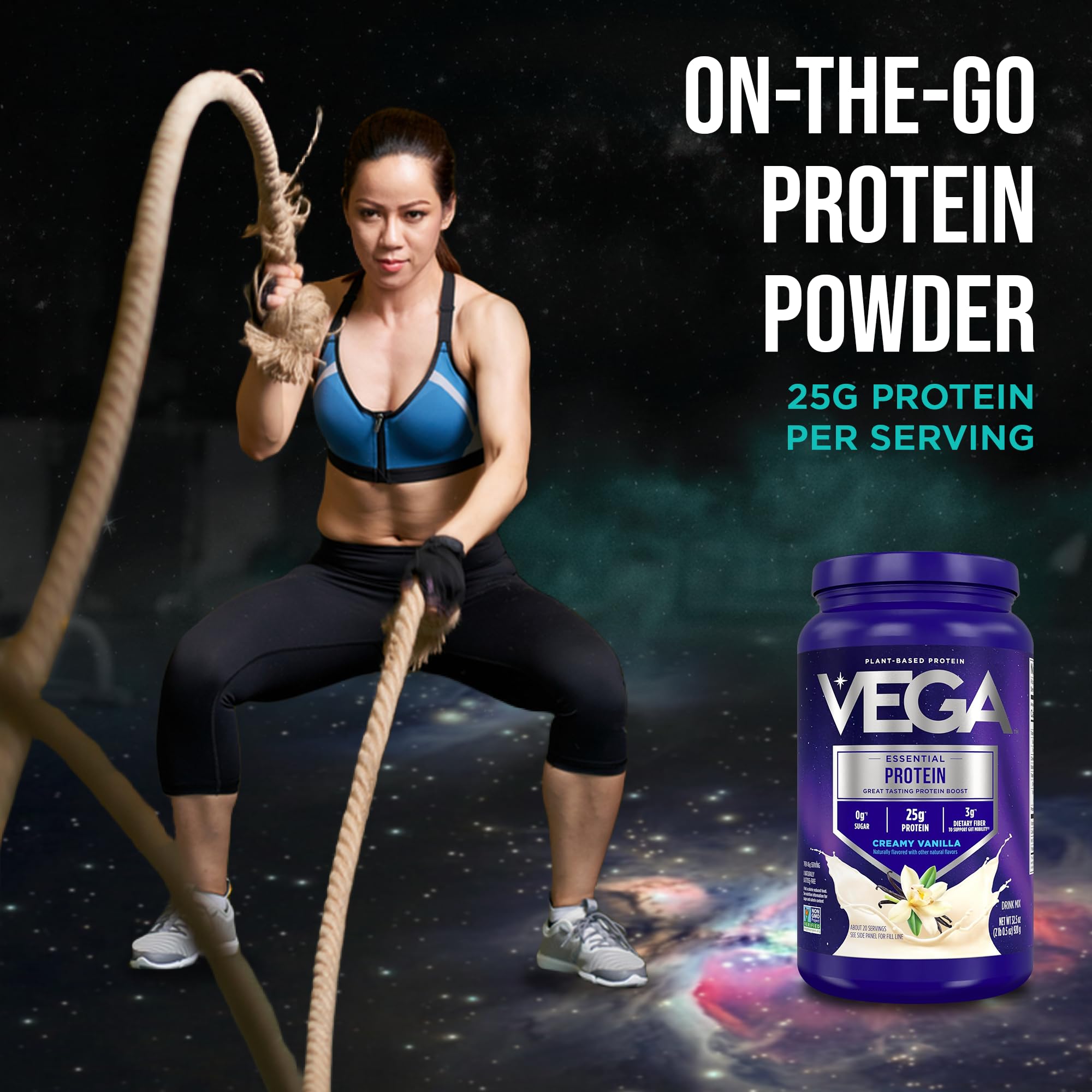 Vega Essential Protein – 25g Plant Based Protein Powder, Creamy Vanilla, Vegan for a Dairy-Free Vanilla Shake – Large Tub, 32.5oz (20 Servings)