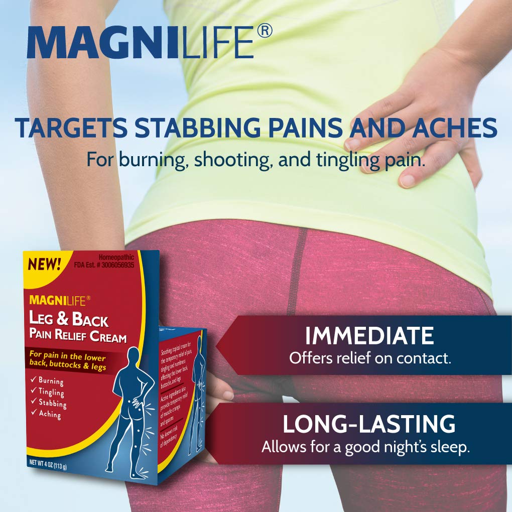 MagniLife Leg & Back Pain Relief Cream (4 oz), Topical Support for Leg Pain & Lower Back Discomfort, Fast Absorbing, No Residue, Mild Scent, Massage-in Formula MagniLife Au supplements