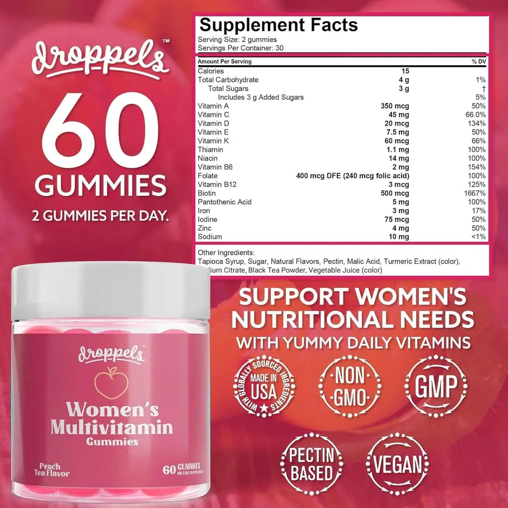 Droppels His & Hers Bundle: Men's & Women's Multivitamin Gummies | Vegan, Non-GMO, Pectin-Based | BlackBerry & Peach Tea Flavors Droppels Au supplements