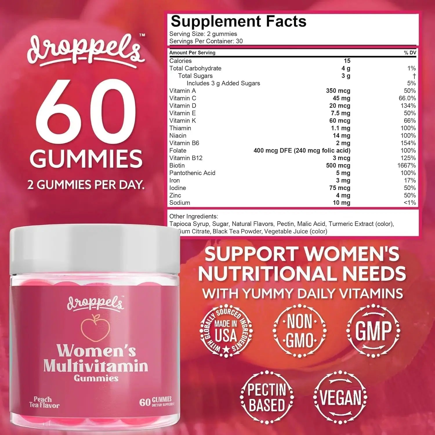 Droppels His & Hers Bundle: Men's & Women's Multivitamin Gummies | Vegan, Non-GMO, Pectin-Based | BlackBerry & Peach Tea Flavors Droppels Au supplements