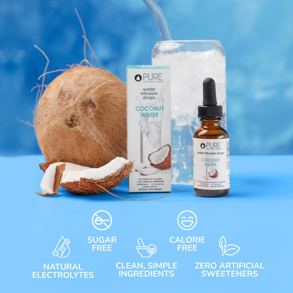 Pure Inventions - Coconut Water Infusion Drops – Electrolytes - Sugar-Free Hydration, Zero Calories, No Artificial Sweeteners, Clean Ingredients, 30 Servings