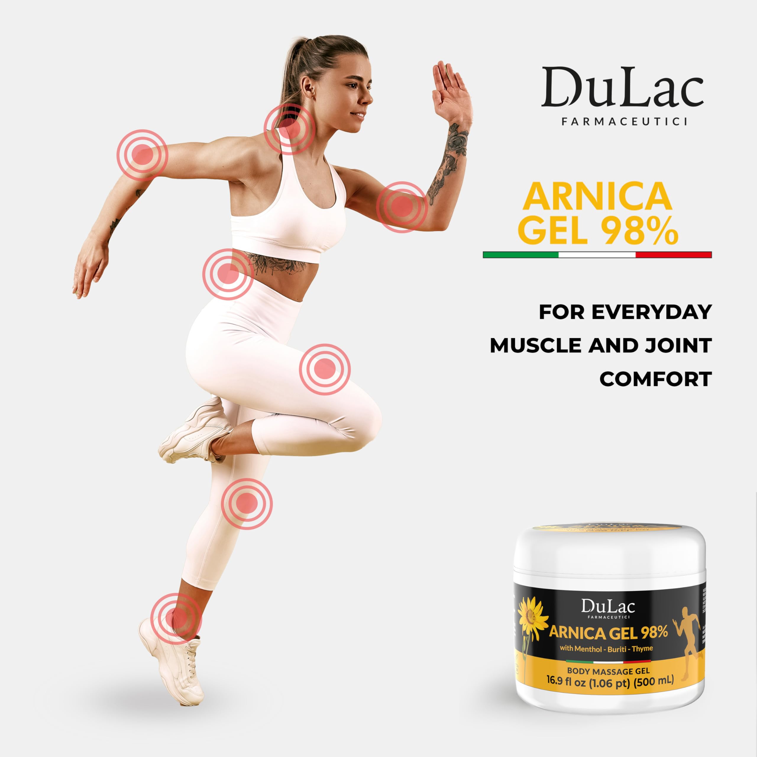 Dulac Arnica Body Massage Gel – Water-Based Cosmetic Massage Gel with Arnica Montana, Fast-Absorbing Lightweight Texture, Non-Greasy Feel, Dermatologically Tested, 16.9 fl oz DULÀC FARMACEUTICI 1982 Au supplements