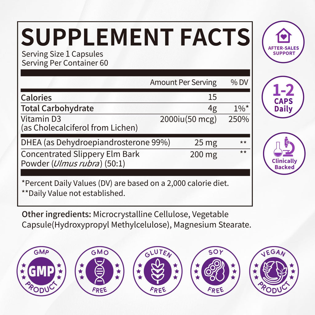 Women's DHEA 25mg Supplement with Vitamin D3 & Slippery Elm – Daily Hormone Support for Energy, Mood, Immune & Healthy Aging – Gentle Balance Formula, Vegan Capsules, 60 Count iMATCHME Au supplements