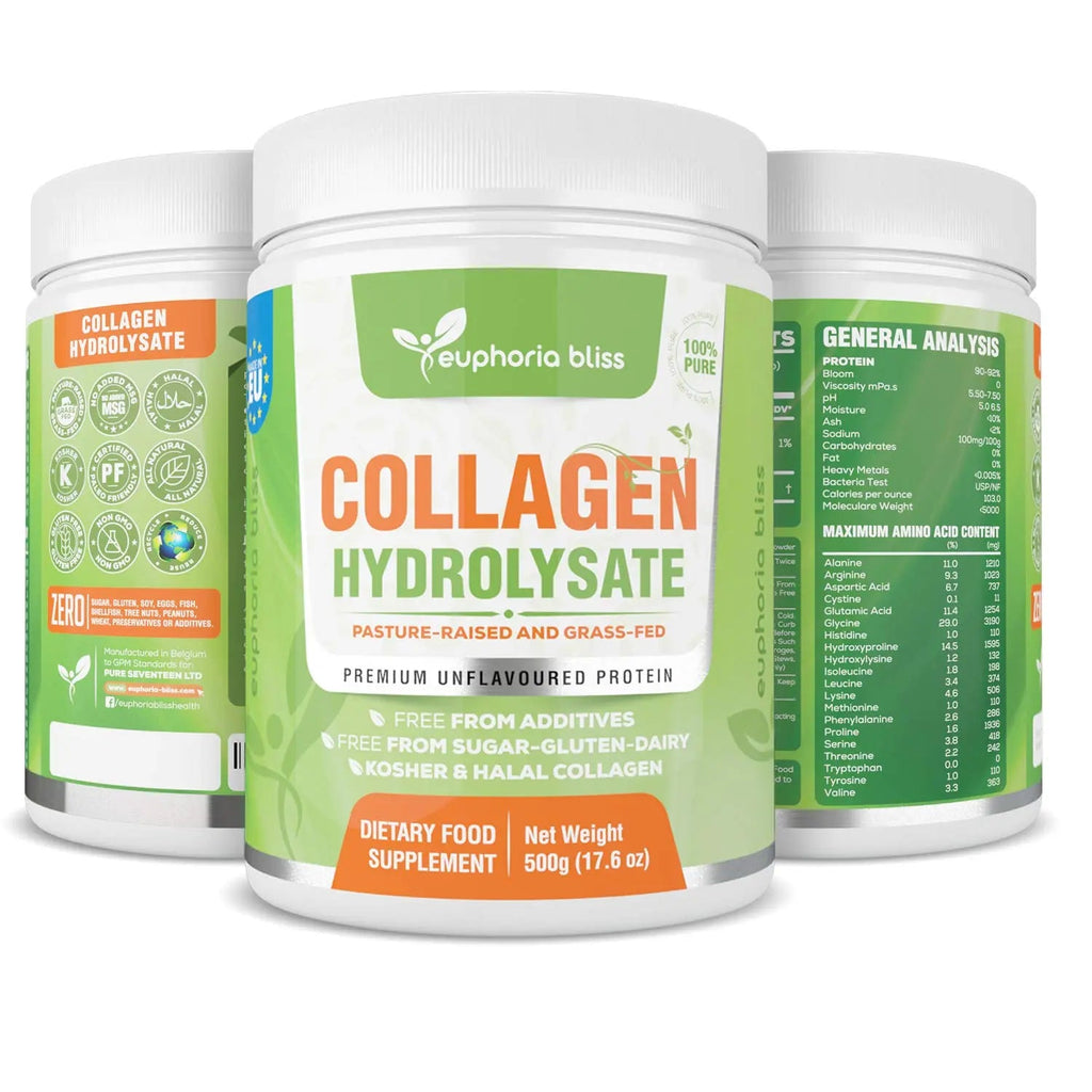 Premium Collagen Powder 500g Unflavoured High Grade Hydrolysed Collagen Joints, Bones, Gut, Wrinkles, Hair, Skin, Nails, Pain, Injury, Sleep, Fitness, Keto Euphoria Bliss Au supplements