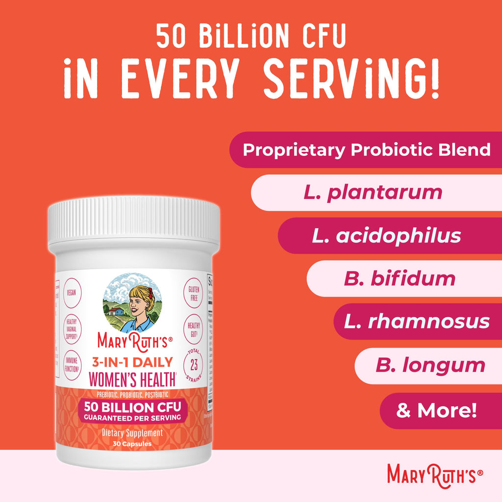 MARYRUTH'S 3-in-1 Daily Health Probiotics for Women | Hormone Support & Gut Health Supplement for Women | Women’s Probiotic