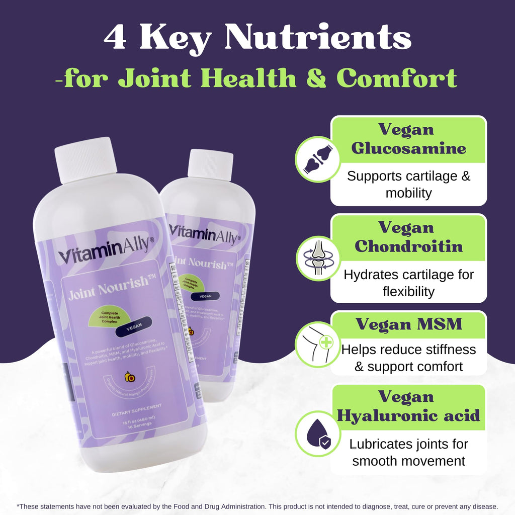 Joint Nourish – 100% Vegan Liquid Joint Supplement | Vegan Glucosamine, Chondroitin, MSM, Hyaluronic Acid & Vitamin C | Mango-Peach | Supports Joint Mobility, Cartilage & Skin | Sugar-Free,16 Servings Vitaminally Au supplements