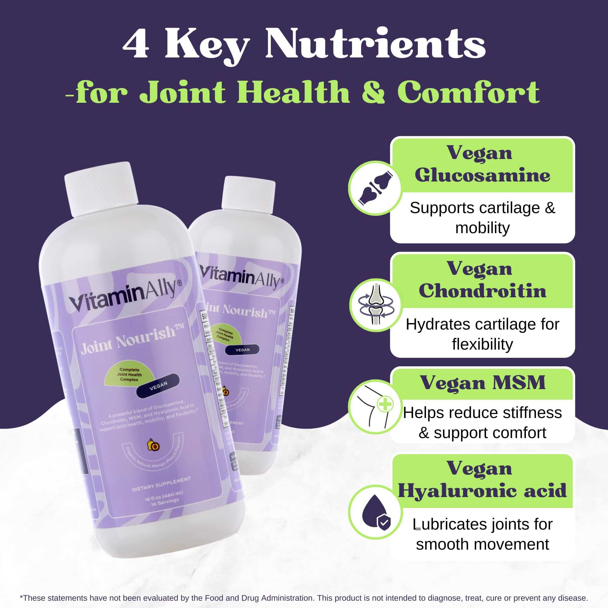 Joint Nourish – 100% Vegan Liquid Joint Supplement | Vegan Glucosamine, Chondroitin, MSM, Hyaluronic Acid & Vitamin C | Mango-Peach | Supports Joint Mobility, Cartilage & Skin | Sugar-Free,16 Servings Vitaminally Au supplements
