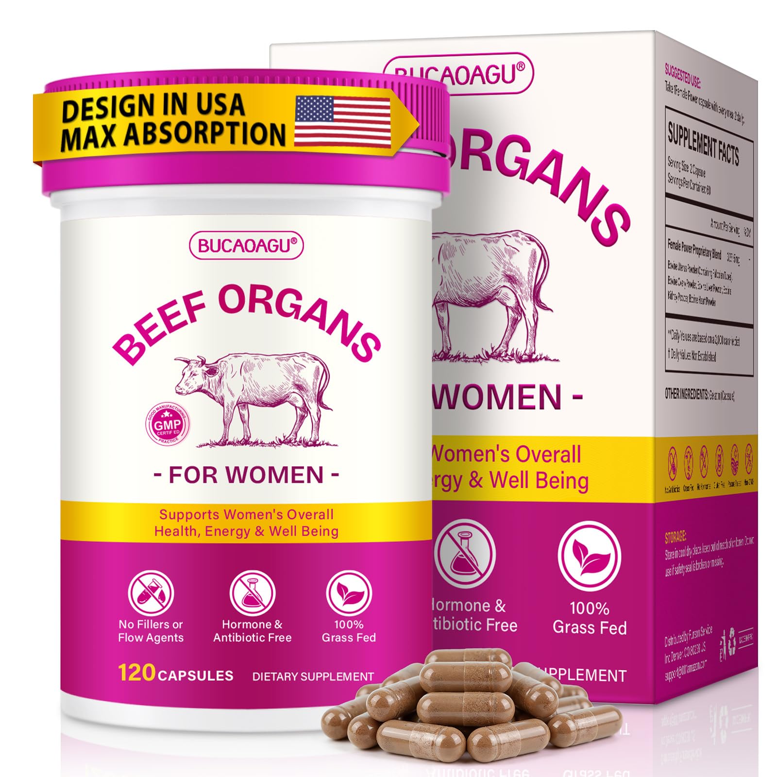 Beef Organ Supplement for Women - Grass-Fed Beef Liver, Kidney, Heart, Uterus, Ovary - Supports Female Energy & Hormone Balance - Pasture Raised in New Zealand