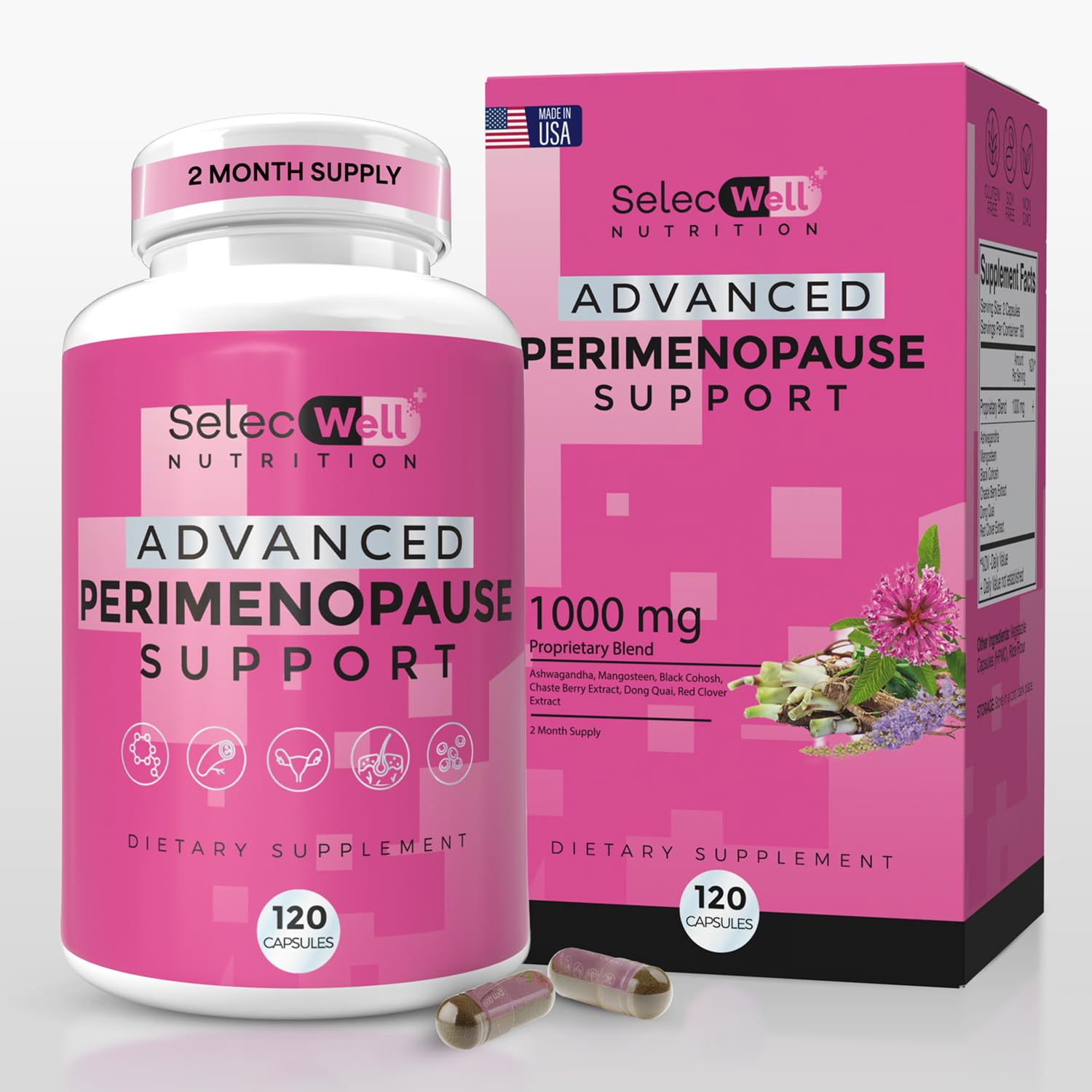 Perimenopause & Menopause Support Supplement for Women – Multi‑Symptom Relief with Black Cohosh & Red Clover Isoflavones | Ashwagandha Adaptogen & Herbal Blend | Hormone Balance Support | 120 Capsules SelecWell Au supplements