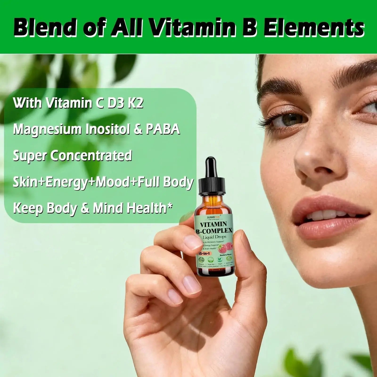 Vitamin B Complex Liquid Drops for Women Men & Kids, 15-in-1 VIT B Complex with Vitamin C B12 B6 B1 Niacin Folate Magnesium JUIWEFKK Au supplements