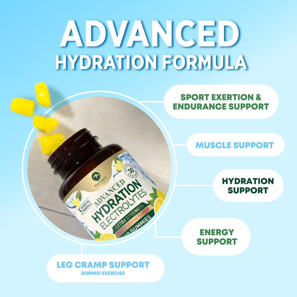 Hydration Electrolyte Gummies - Daily Liquid Replenisher Gummy - Electrolyte Multiplier with Minerals, Potassium & Real Salt - Vegan, Non-GMO - Tasty Lemon Flavor Hydration Electrolytes - 60 Gummies
