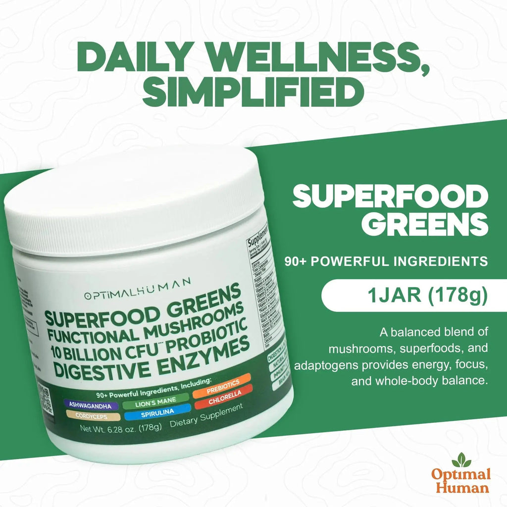 Optimal Human Superfood Greens Powder – 90+ Ingredient Blend with Lion’s Mane Supplement, Ashwagandha & Turmeric O H Au supplements