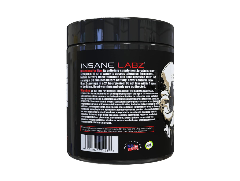 Insane Labz Psychotic Black Edition Mid Stimulant Pre Workout Powder, Energy Focus Pumps, Loaded with Creatine Beta Alanine Taurine Fueled by AMPiberry, 35 Servings (Blue Raspberry)