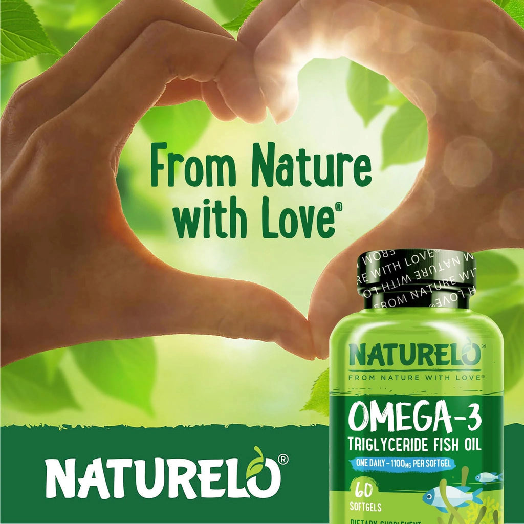 NATURELO Burpless Omega 3 Fish Oil Supplement - 1100mg Triglyceride Omega-3, EPA + DHA, Liquid Fish Oil for Heart, Eye, Brain, Joint Health
