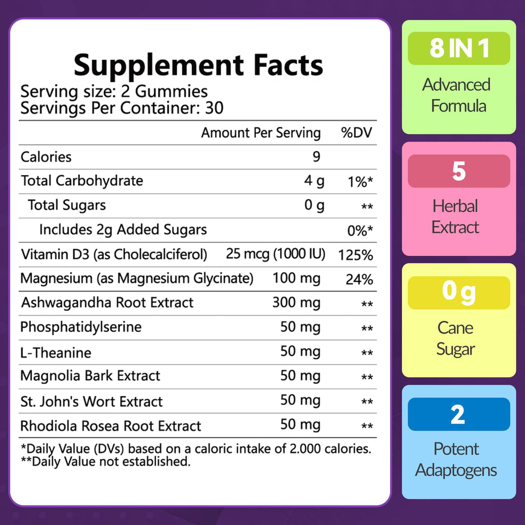 Whoyun Cortisol Supplement Gummies for Women, Lower Cortisol with Phosphatidylserine Ashwagandha Magnesium, Stress Relief, Vegan Sugar Free, 60 Count Whoyun Au supplements