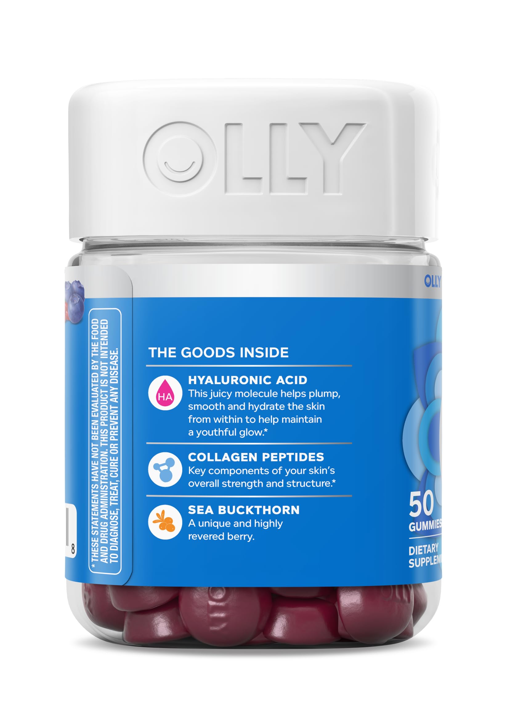 OLLY Glowing Skin Gummy, Hydrated & Youthful Skin,* Hyaluronic Acid, Collagen Peptides, Sea Buckthorn, Plump Berry Flavor
