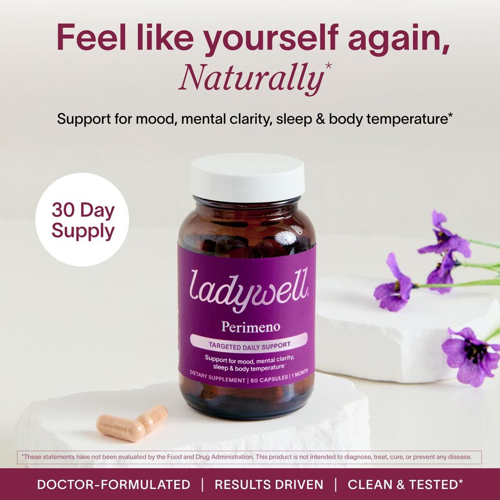 Ladywell Perimeno - Perimenopause Support - Support for Mood, Mental Clarity, Sleep & Hot Flashes - Black Cohosh, Reishi, Wild Yam, Holy Basil, Schisandra, Rhodiola, Siberian Rhubarb / 60 Veg Caps Ladywell Au supplements