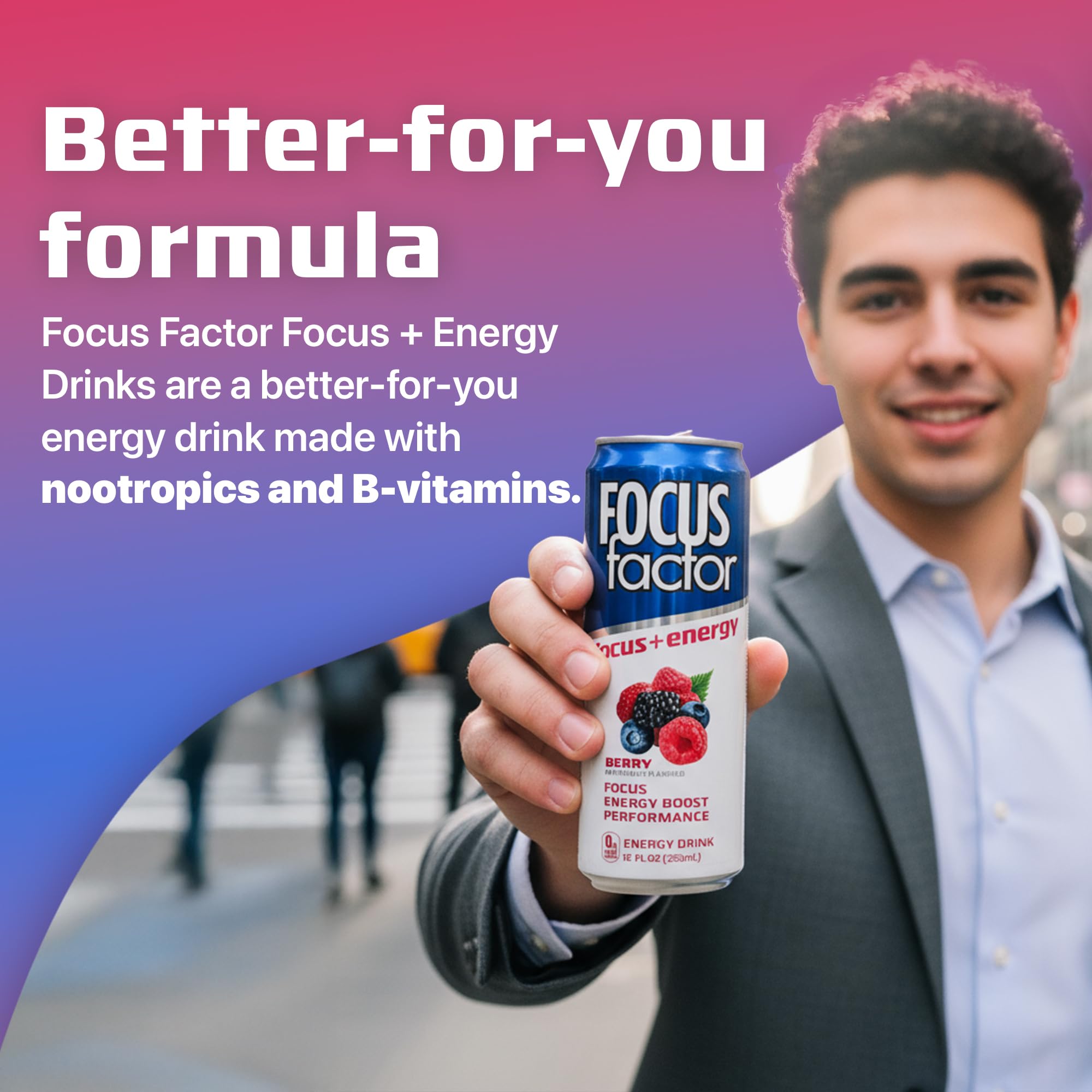 Focus Factor Energy Drink - 12 x 355ml Cans (Berry Flavour) - with Focus + Energy - Lightly Carbonated, Sugar Free, Low Calorie with Vitamin B6 & Vitamin B12 Focus Factor Au supplements