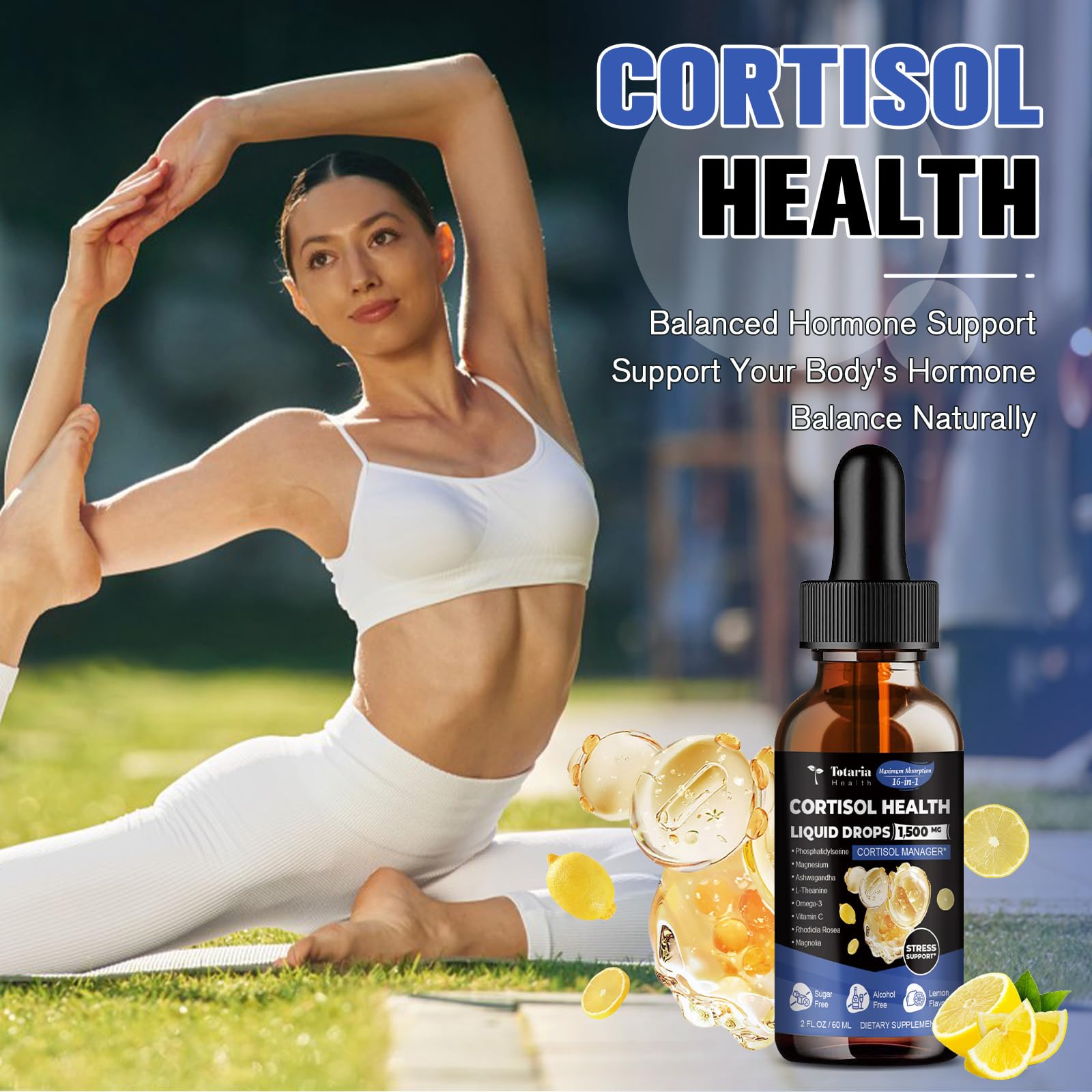Totaria cortisol Supplement Liquid Drops Hormone Balance for Women Men with Magnesium Complex,Ashwagandha,Rhodiola Rosea,L Theanine,Phosphatidylserine Supplements Mood, Focus, Sleep Support 2 FL.OZ Totaria Au supplements