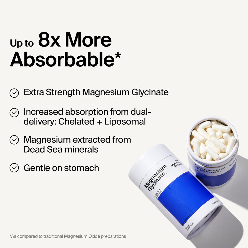 Magnesium Glycinate 1000mg - Liposomal Magnesium Bisglycinate for Max Absorption - Extra Strength to Support Body and Mind, Non-Laxative, Vegan, Gluten-Free - 120 Capsules The Absorption Company Au supplements