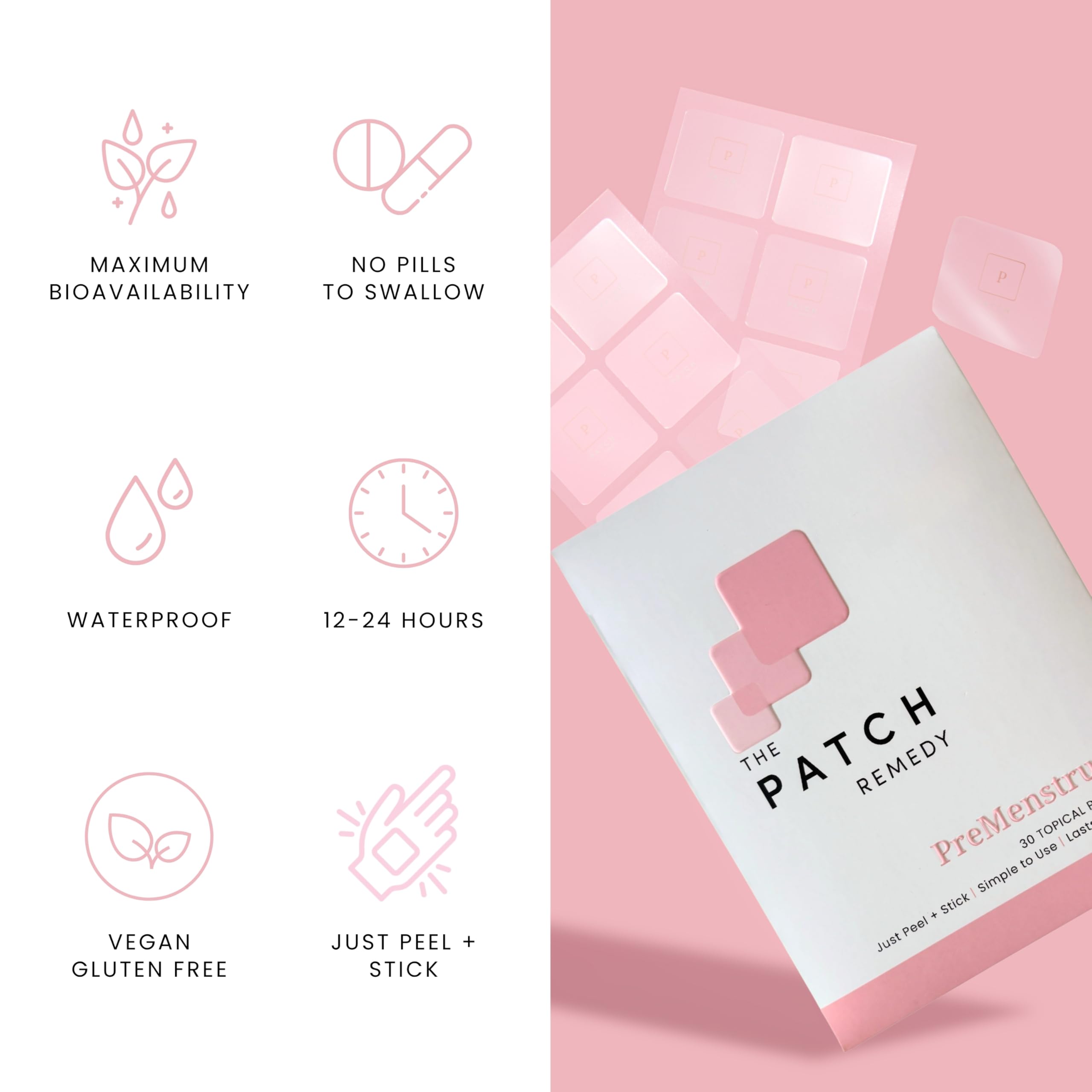 The Patch Remedy Pre Menstrual Patch | Chasteberry, Magnesium, Evening Primrose, Dong Quai, B6 & Vitamin E | 30 Patches The Patch Remedy Au supplements