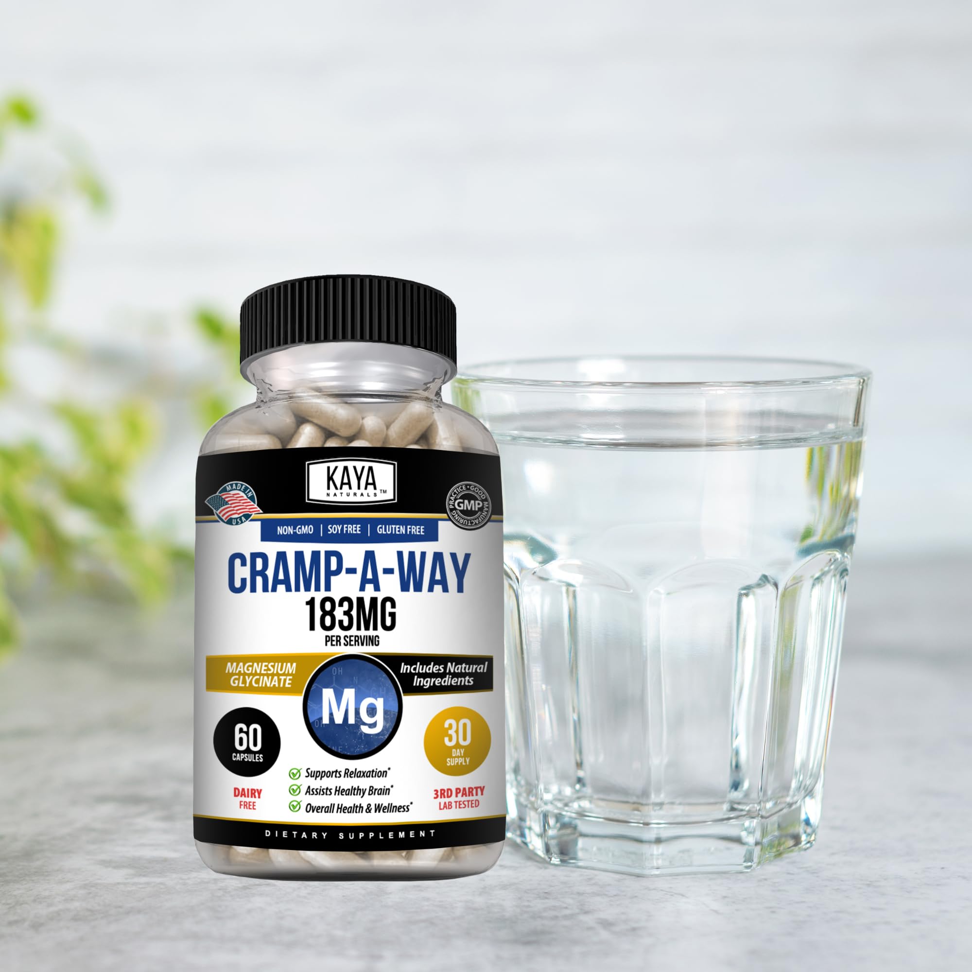 Kaya Naturals Cramp-A-Way Magnesium Glycinate 183mg (60 Count (Pack of 1) Kaya Naturals Au supplements
