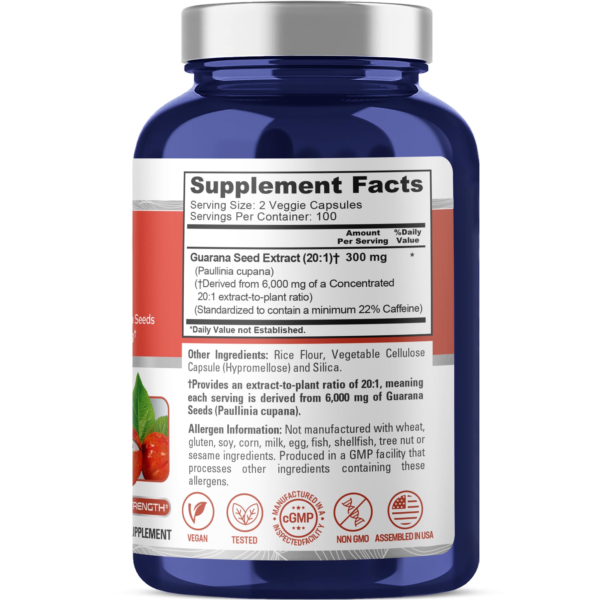 NusaPure Guarana Extract 20:1 Extract, 300 mg Equivalent to 6,000 mg per Veggie Caps 200 Count (Non-GMO, Vegan) NusaPure Au supplements