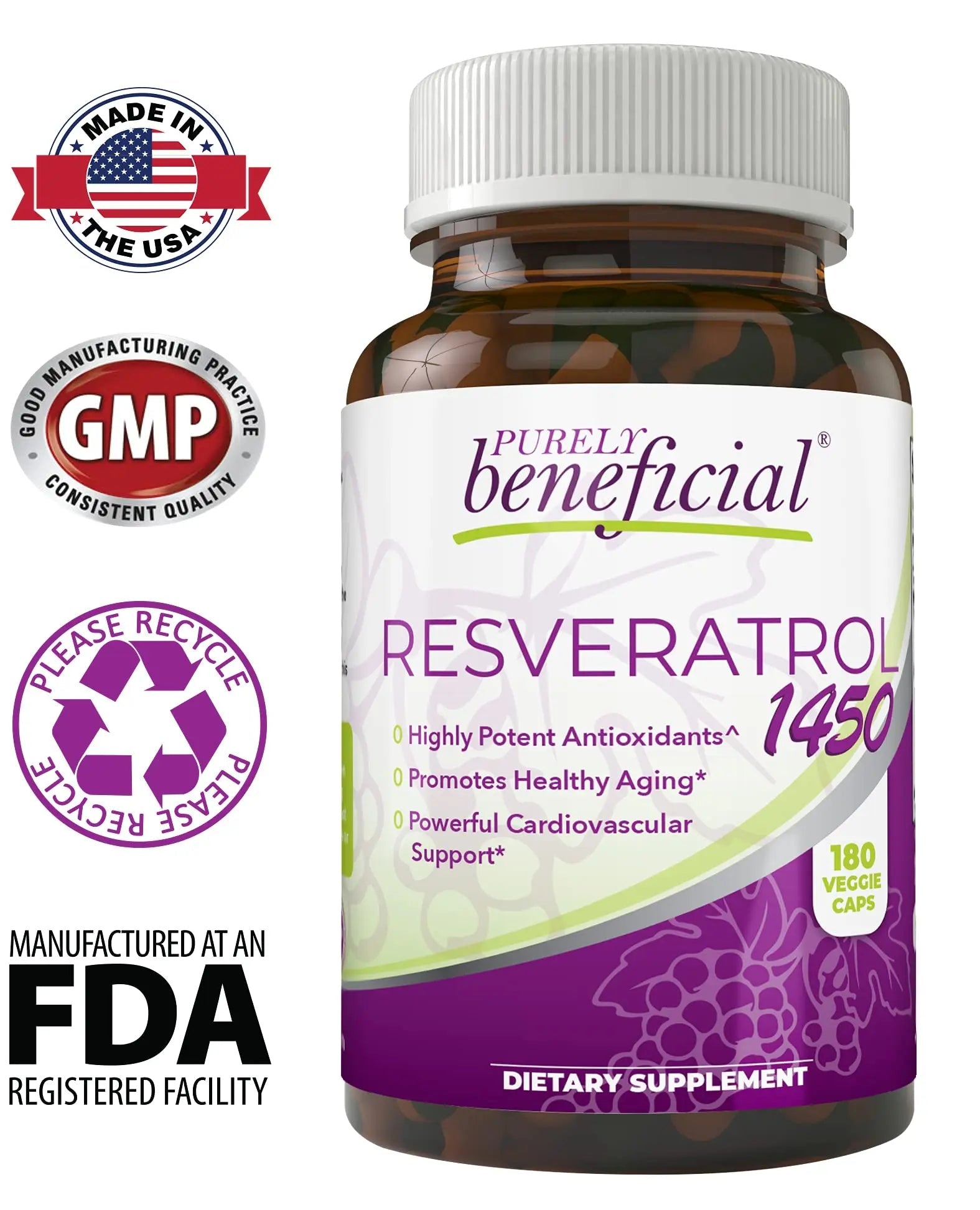 PURELY beneficial RESVERATROL1450-90day Supply, 1450mg per Serving of Potent Antioxidants PURELY beneficial Au supplements