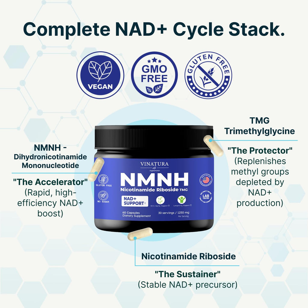 VINATURA NMNH (NMN Supplement Alternative) Nicotinamide Riboside & TMG - NAD Supplement for Anti-Aging - 60 Capsules VINATURA Au supplements