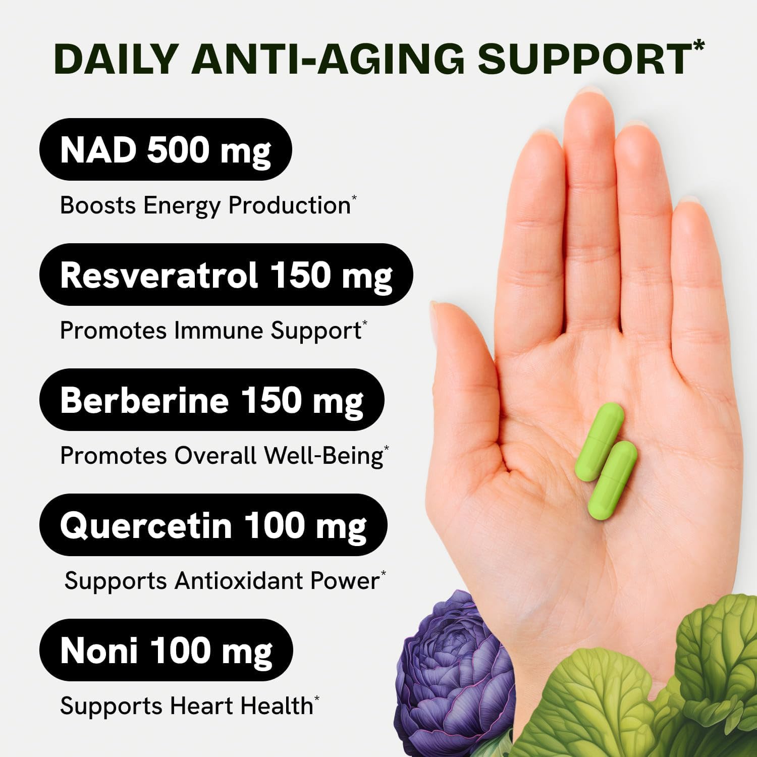 Liposomal NAD Supplement for Women w/Noni | 5-in-1 NAD Resveratrol Supplement w/Berberine & Quercetin | Pure NMN Powder Alternative | Supports Anti Aging & NAD+ Levels | 60 caps - 1 Pack Resurrected Health Au supplements