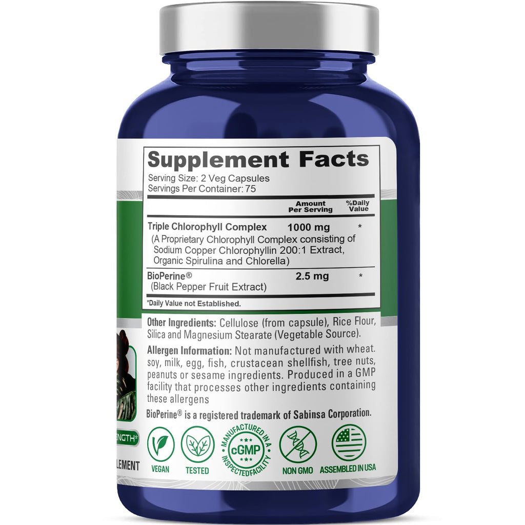 NusaPure High Absorption Triple Chlorophyll 1000 mg 150 Veg Caps Suitable for Vegetarians and Vegans, Non-GMO NusaPure Au supplements