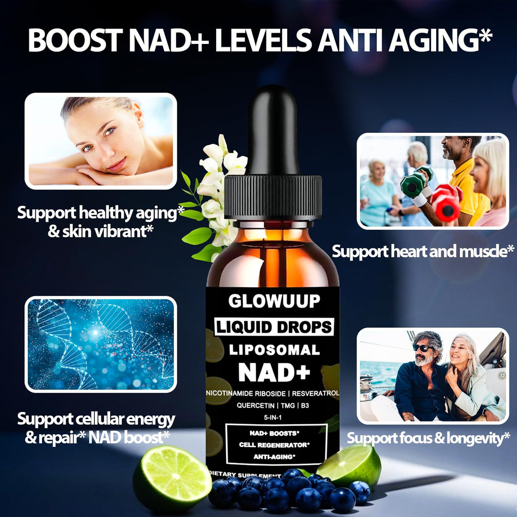 NAD Supplements for Women & Men, Liposomal NAD Nicotinamide Riboside Resveratrol 900mg w. B3 Vitamin Quercetin TMG, Liquid Resveratrol NAD Plus Supplement for Anti-Aging Energy Focus Longevity GLOWUUP Au supplements