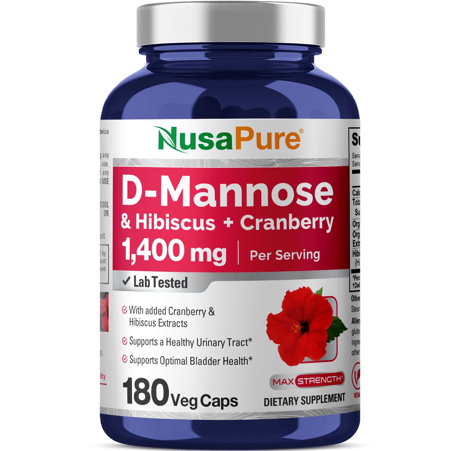 NusaPure D-Mannose Complex 1400 mg (with Hibiscus and Cranberry) - 180 Veggie Caps Non-GMO & Vegan NusaPure Au supplements