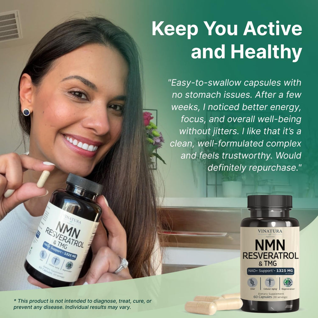 VINATURA NMN Complex Supplement 1325MG - NMN 1000mg with Resveratrol and TMG, Support NAD+, 60 Capsules VINATURA Au supplements