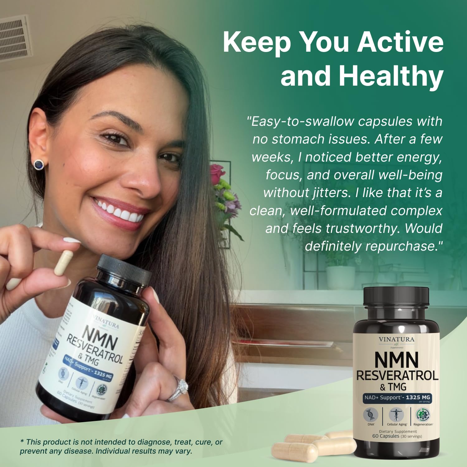 VINATURA NMN Complex Supplement 1325MG - NMN 1000mg with Resveratrol and TMG, Support NAD+, 60 Capsules VINATURA Au supplements
