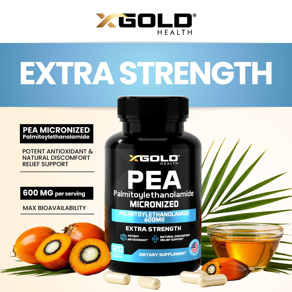 Palmitoylethanolamide Pea Supplement 600 mg | Micronized Pea 99% Highly Purified and Bioavailable | Made in USA | Supplement for Men and Women - 120 Capsules