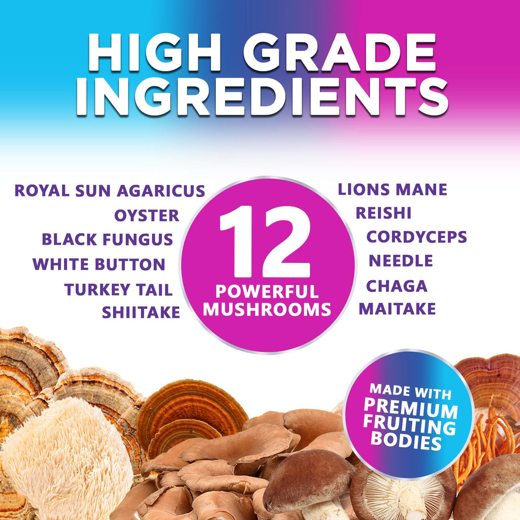 Mushroom Gummies Supplement 12 in 1 - High Grade Blend for Adults with Lions Mane, Reishi, Cordyceps, & Chaga Mushroom Complex Gummy, Memory & Immune Support & Nootropic Brain Supplements - 60 Gummies Nature's Nutrition Au supplements