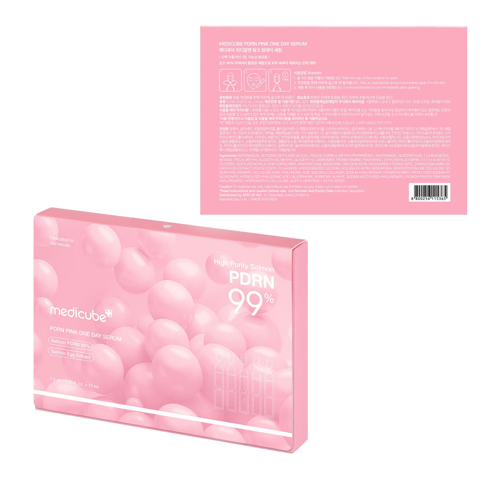 medicube Salmon DNA PDRN Pink One Day Serum | 99% Salmon DNA PDRN Intensive Ampoule, Collagen, Glutathione