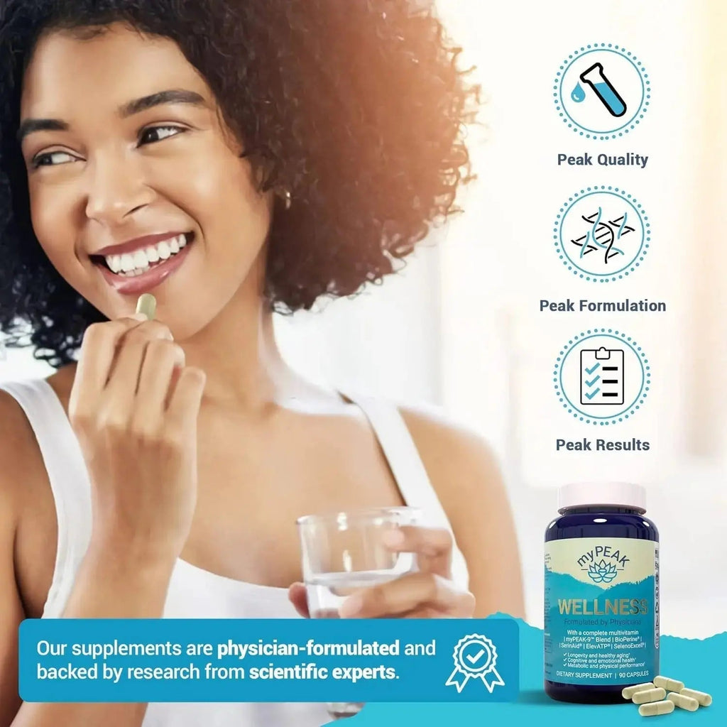 myPEAK Wellness Award-Winning Vegan Multivitamin with ElevATP Ancient Peat Extract, Natural Astaxanthin, Iron, Resveratrol and Alpha GPC myPEAK Au supplements
