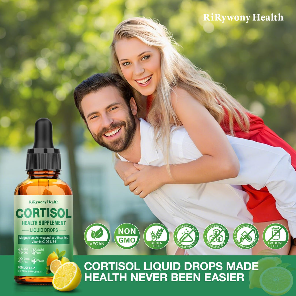 Cortisol Supplement for Women & Men - Cortisol Detox Reducer Magnesium Glycinate, Ashwagandha, L-Theanine, Phosphatidylserine - Hormone Balance for Calm Mood Focus Sleep (2 FL.OZ Lemon) RiRywony Health Au supplements