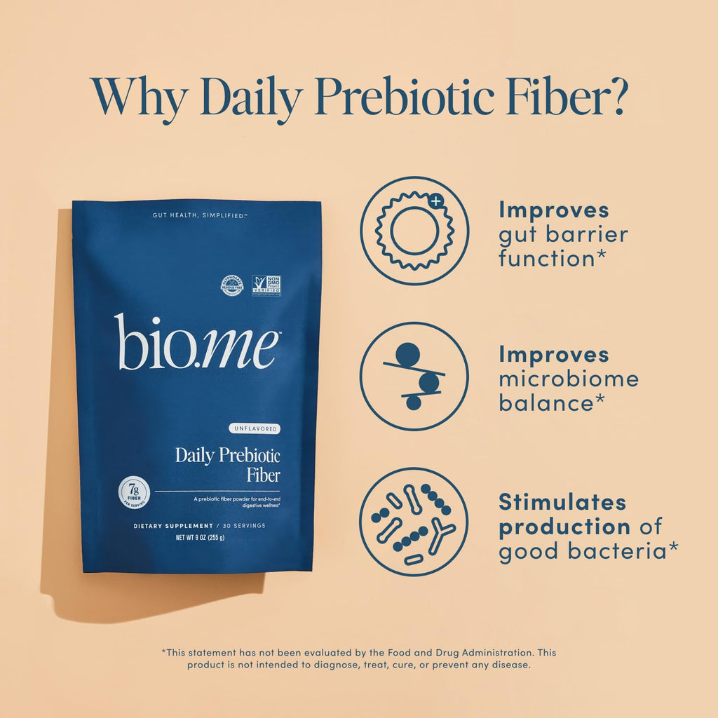 Bio.me Daily Prebiotic Fiber Powder Unflavored - 7g Per Serving - Soluble & Insoluble Fiber Supplement Powder for Women & Men - Digestive Health & Gut Health
