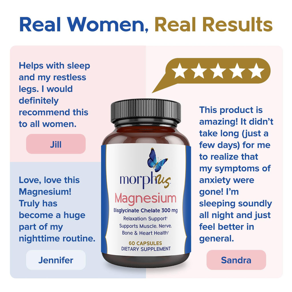 Morphus Magnesium Bisglycinate Chelate 300mg Supplement | 60 Capsules | Helps Women with Perimenopause & Menopause Symptoms | Restful Sleep, De-Stress, Relaxes Muscles & Nerves | Fast Absorption MORPHUS Au supplements