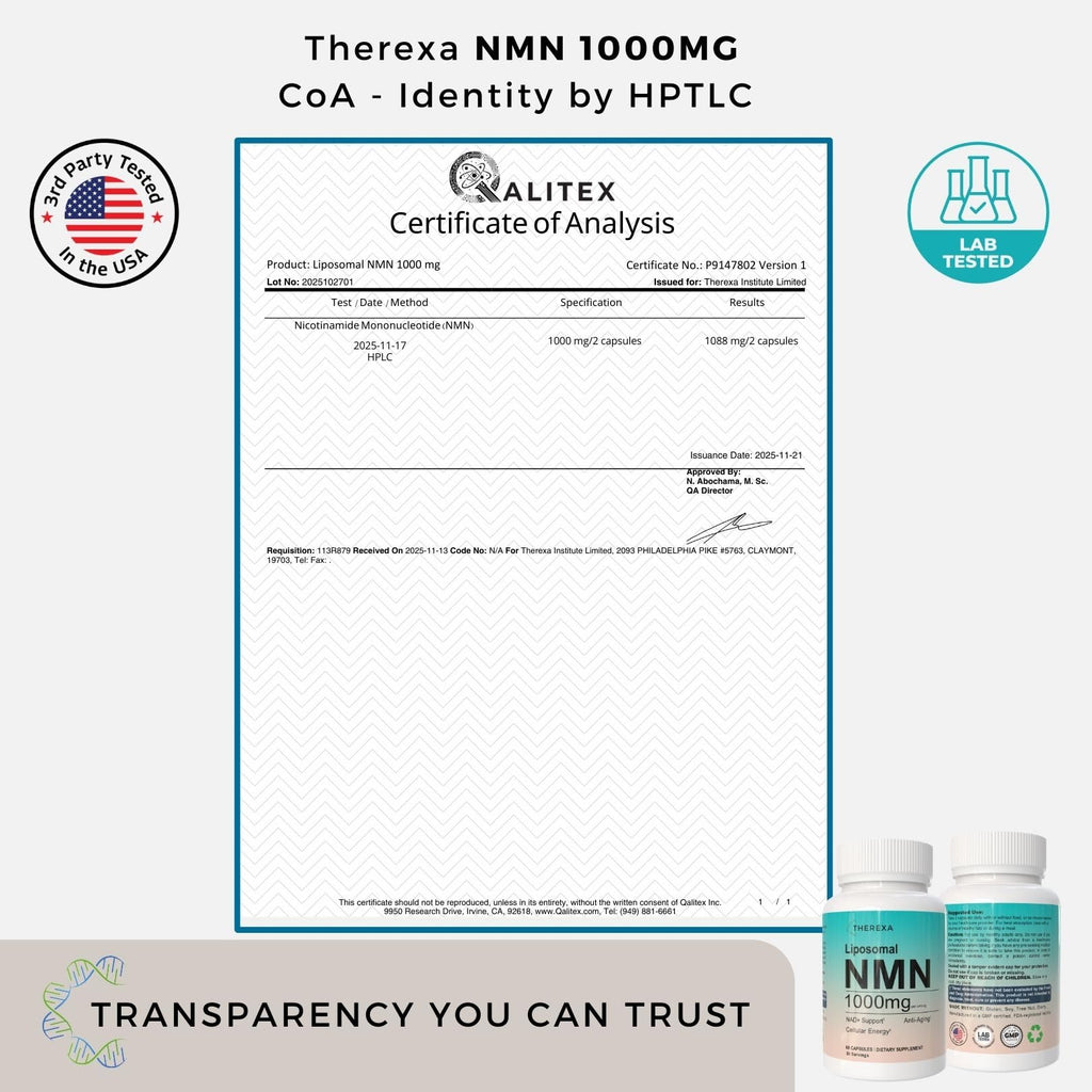 NMN Supplement 1000mg Pure - Liposomal NMN for NAD+ Supplement, Tested in USA, 60 Capsules THEREXA Au supplements