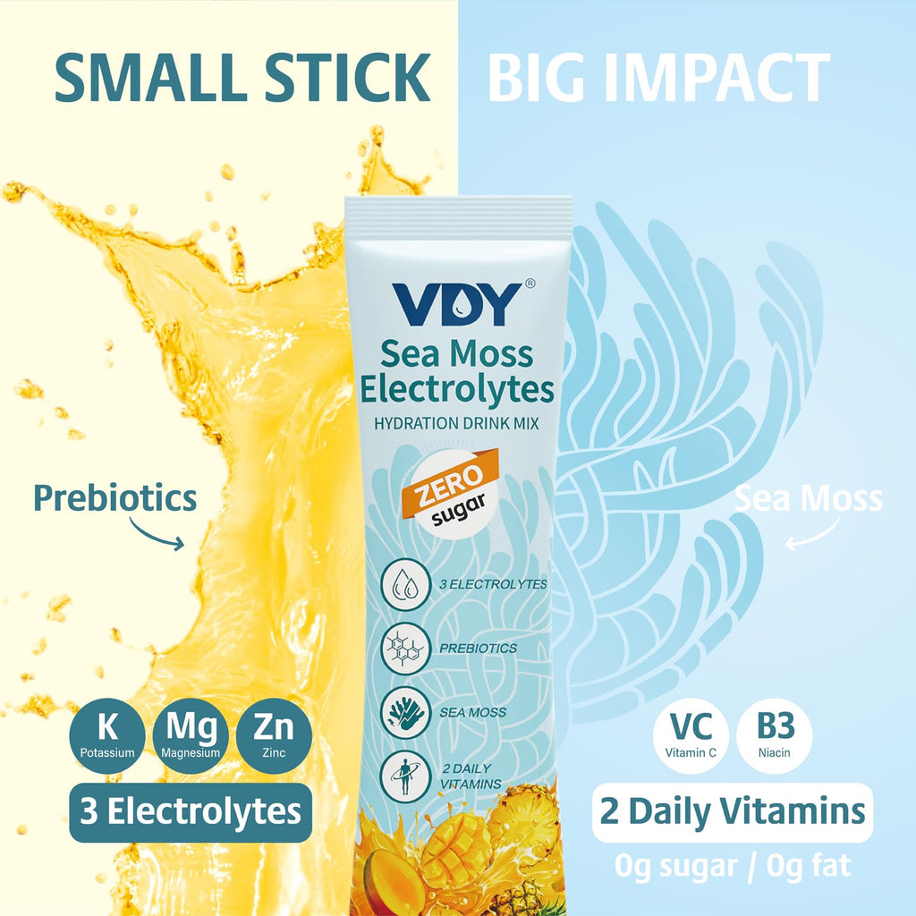 VDY Sea Moss Electrolytes Powder Packets - Hydration Packets Sugar Free - Electrolyte Packets with 30 Sticks - Zero Sugar & 0 Calorie - Keto Friendly