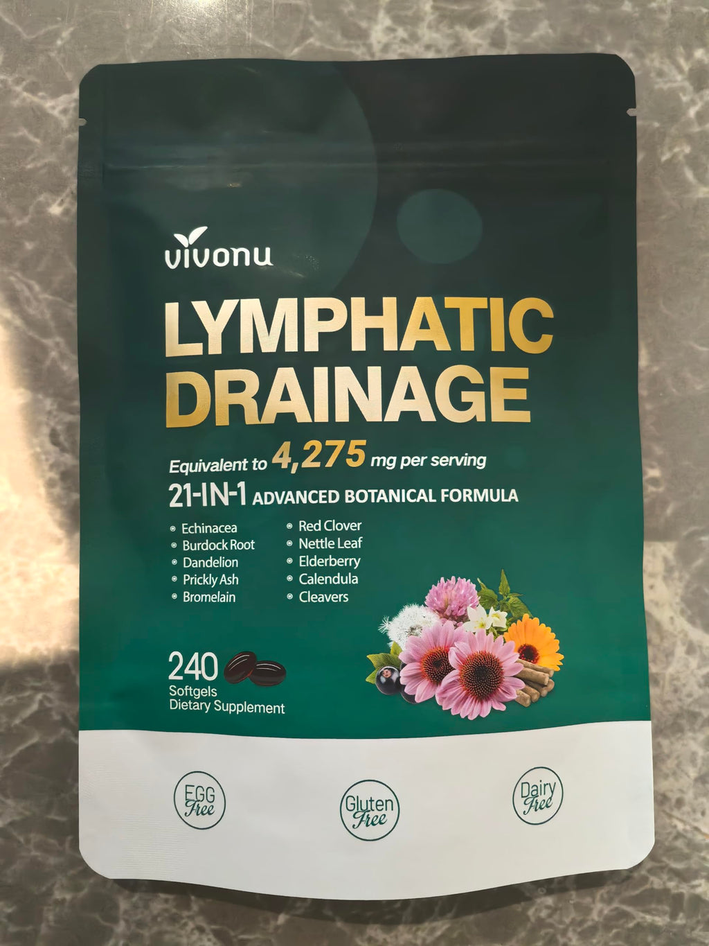 Lymphatic Drainage Supplements, 240 Softgels, Lymph System Support Supplement for Women & Men, 21-in-1 Herbal Blend with Echinacea, Dandelion, Burdock